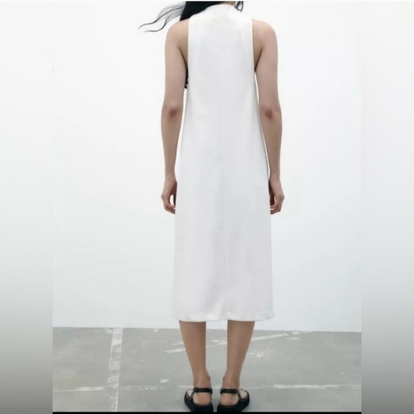 New Zara Knotted Front Detail Sleeveless White Midi Dress NWT Small - Picture 2 of 16